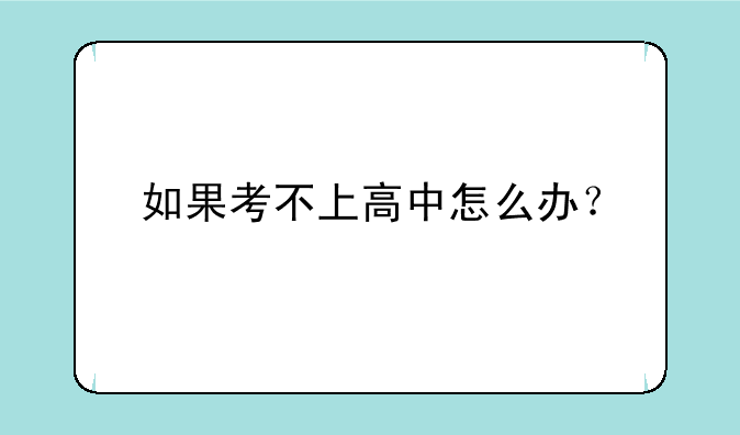如果考不上高中怎么办？